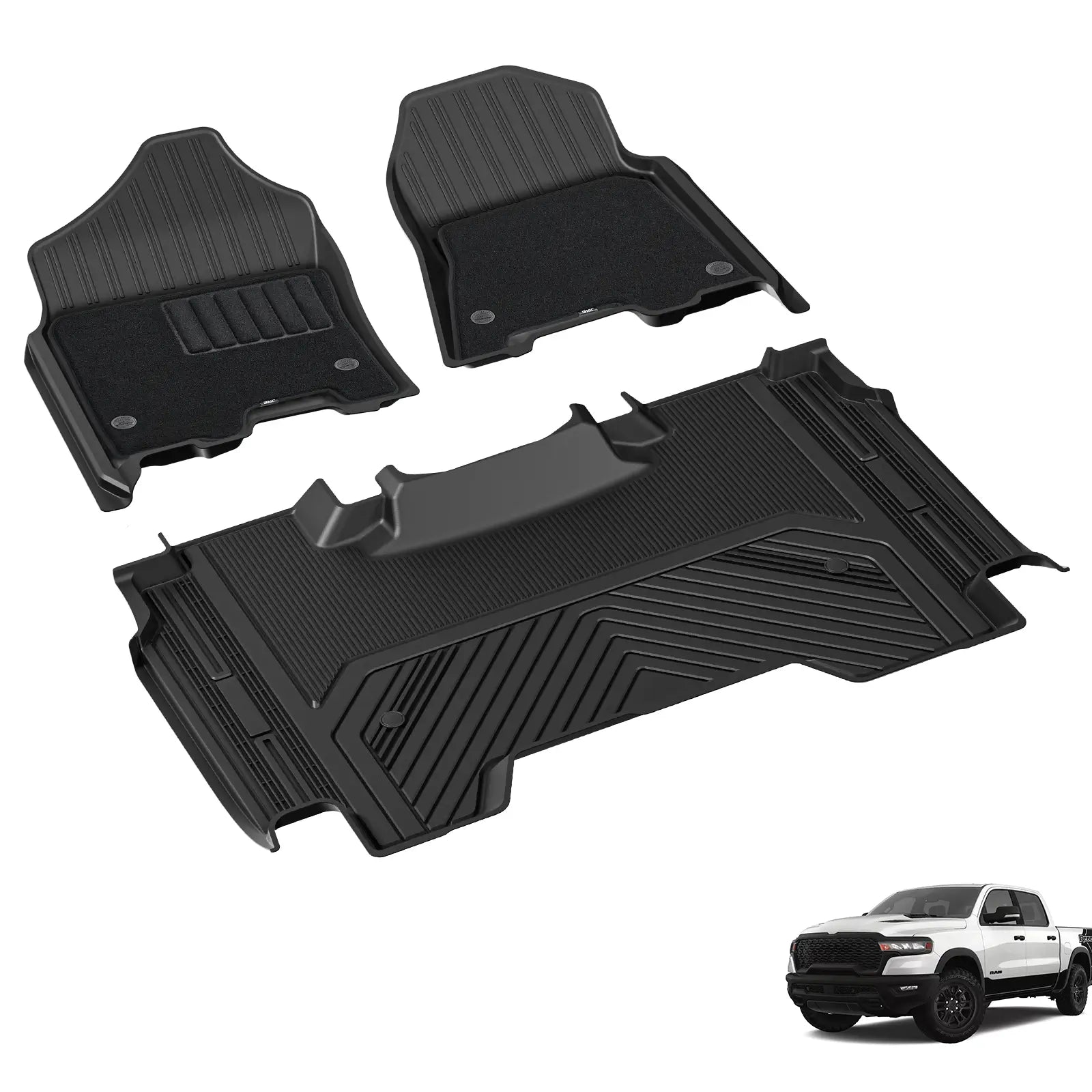 3W Dodge Ram 1500 2019-2024 New Body (NOT Classic Models) Custom Floor Mats TPE Material & All-Weather Protection